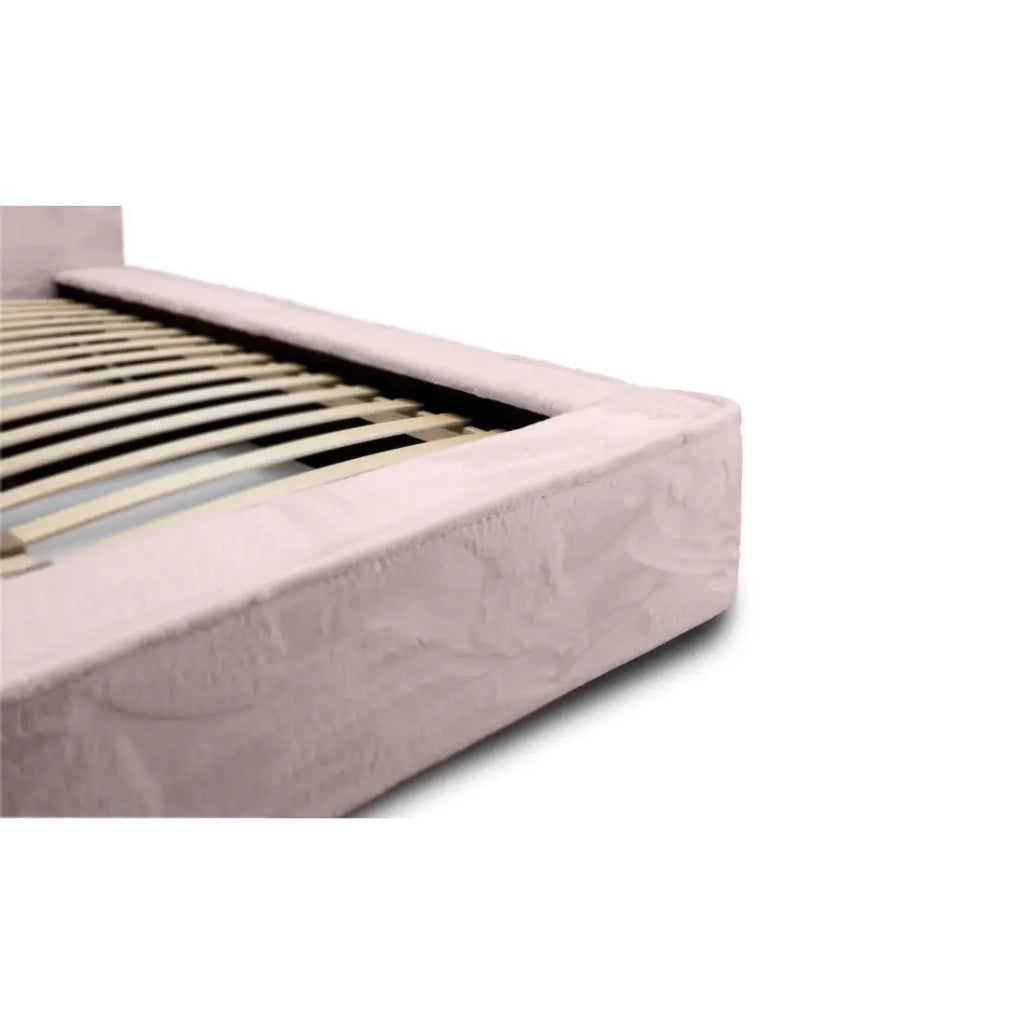 Letto contenitore ORLANE – Rosa Polvere di rosa polare – 140x200 cm – Rete sollevabile – Design di alta gamma