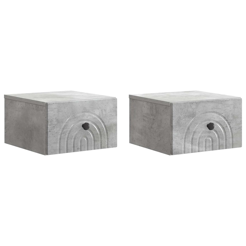 Mobiletto da notte a muro con cassetto 2 pcs Grigio Cemento