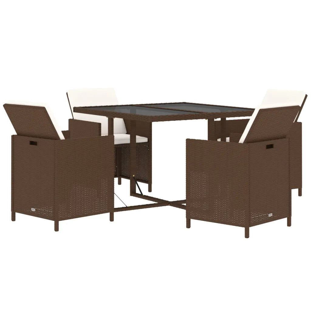 Set da Pranzo da Giardino 5pz | Set Salotto da Giardino con Cuscini in Polyrattan Marrone