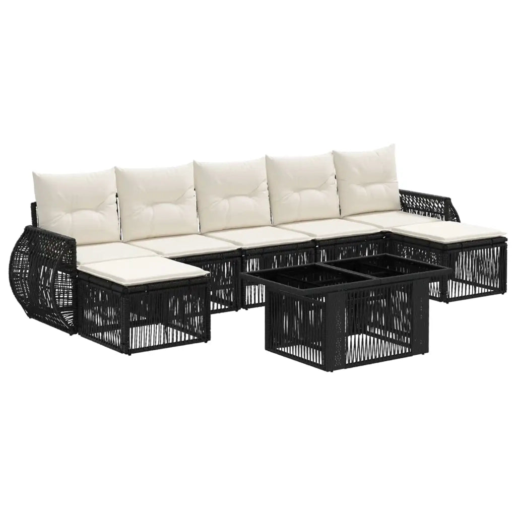Set Divano da Giardino 8 pz Nero e Bianco Crema polyrattan 3436984