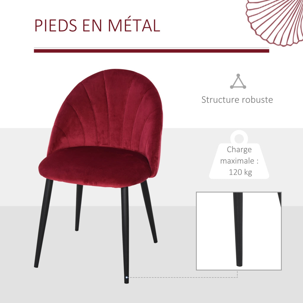 Set di 2 Sedie da Pranzo in Velluto ¨C Zephmum ¨C Bordeaux, Struttura Metallo Nero, 52x54x79 cm
