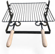 Griglia in ferro regolabile su più altezze, bistecchiera con manici in legno, per barbecue e camino per carne pesce verdure 50x36cm
