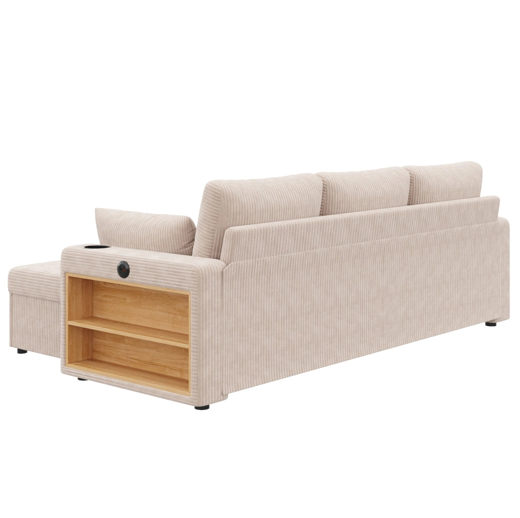 Divano modulare 5-6 posti con LED, USB-C e contenitore beige