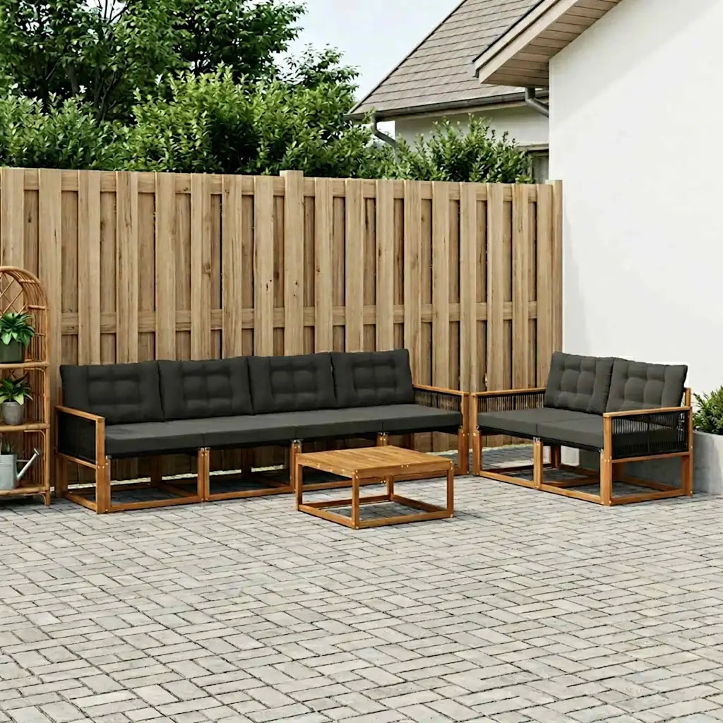Set di divani da esterno con cuscino 7 pcs Naturale e Nero