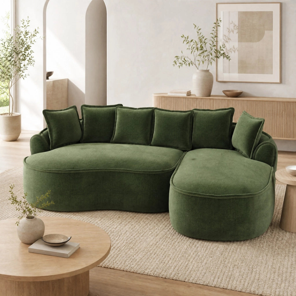 Divano modulare senza struttura con chaise longue profonda 122 cm; in ciniglia verde
