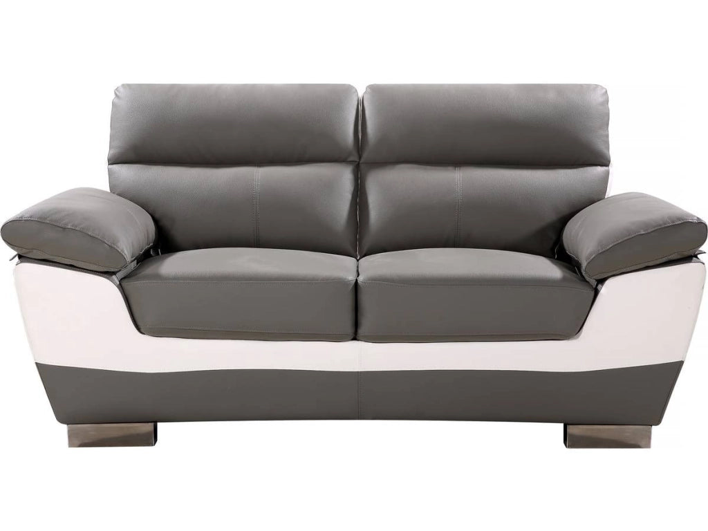 Divano fisso in pelle ricostituita e PVC " Dallas" - 169 x 88 x 90 cm - 2 posti a sedere - Grigio/bianco