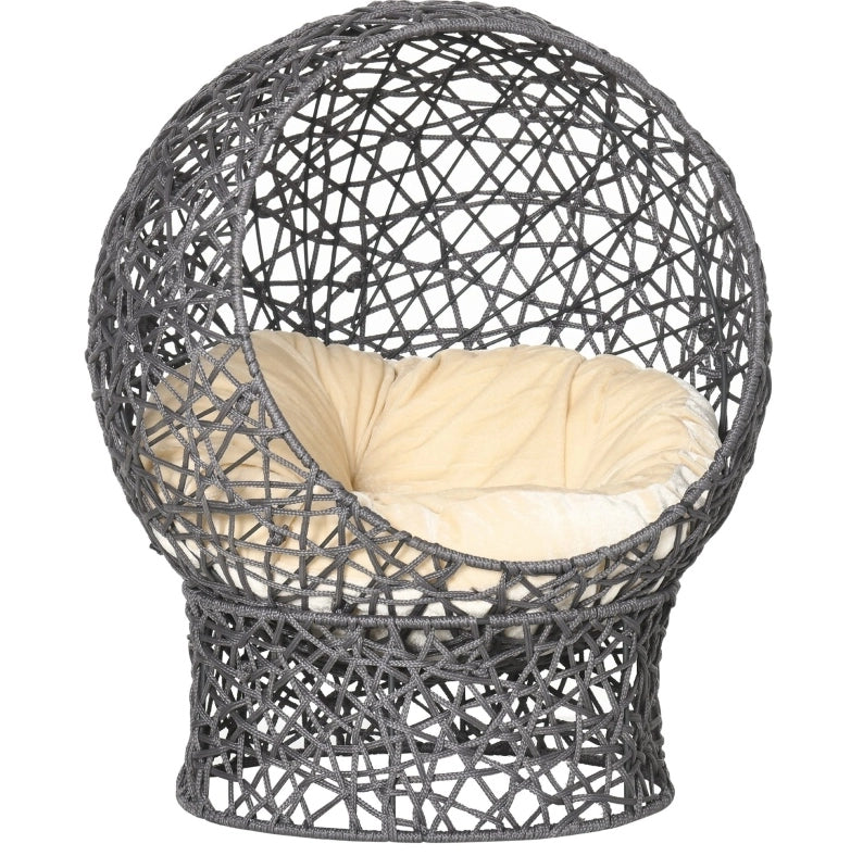 Cuccia rialzata per gatti ULEVR 50x50 cm con struttura chiusa, cuscino in cotone e supporto, grigio