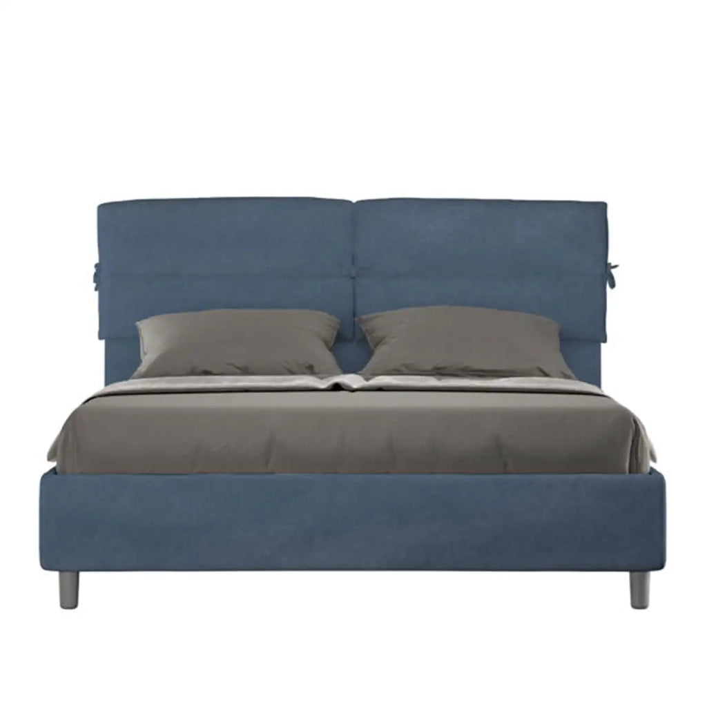 Letto matrimoniale con rete imbottito 160x200 microfibra blu Nandy