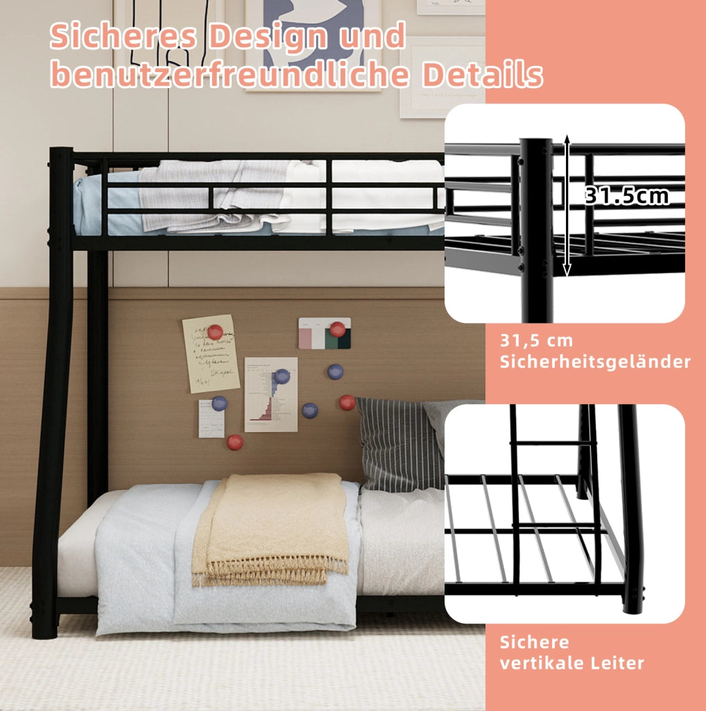 Letto a castello in ferro nero 90x190 e 140x190 cm