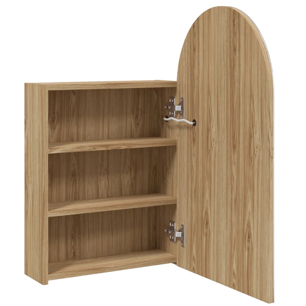 Armadietto Bagno | Armadio da bagno con Specchio e LED ad Arco Rovere 42x13x70 cm