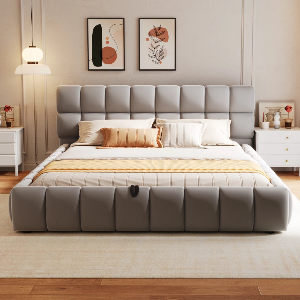 Letto imbottito contenitore ¨C Minimal ¨C Grigio velluto 140x200 cm idraulico