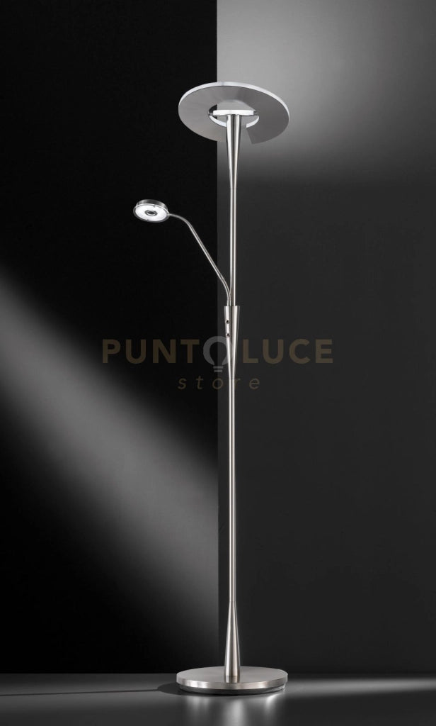 QUEBEC PIANTANA LED 5,5W 600lm- 35W 4200lm, 3000+4500+6500K-CON LAMPADA LETTURA ACCIAIO ORIENTABILE DIMMERABILE H. 180