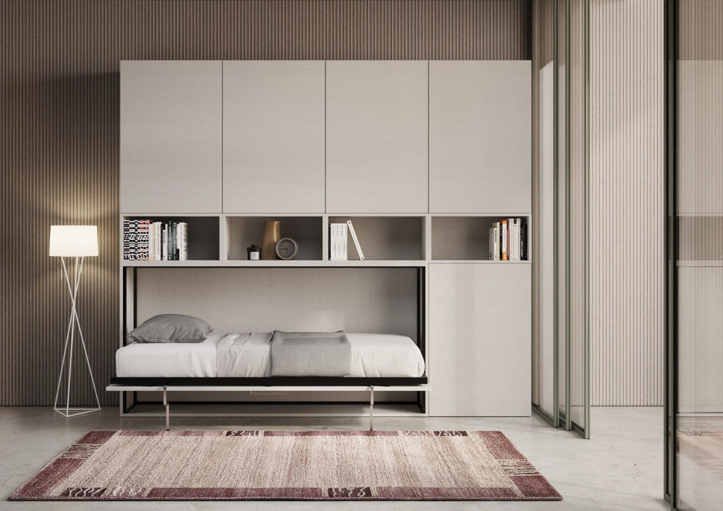 Letto Singolo a Scomparsa Composizione C Kando H226,7 Bianco Frassino con Materasso