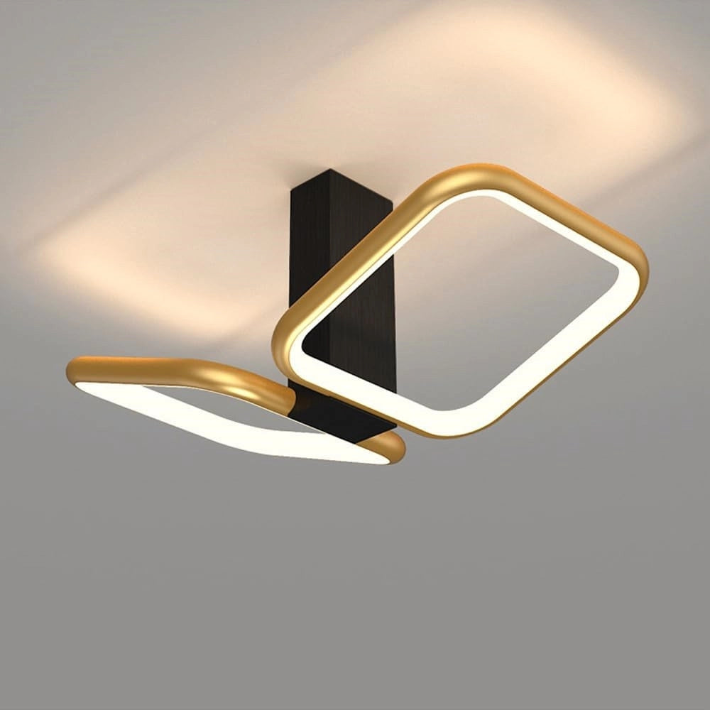 Trade Shop - Plafoniera Led 20watt 2 Quadrati Oro Design Moderno Lampadario Da Soffitto 50575 -