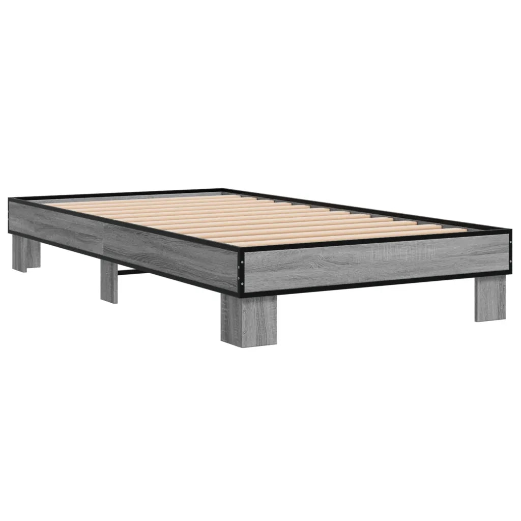 Letto singolo | Letto per adulti | Giroletto Grigio Sonoma 90x200 cm Legno Multistrato e Metallo