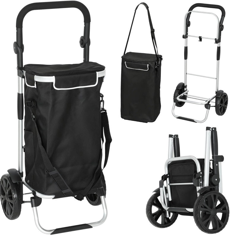 Trolley spesa 47x17x48 cm 3 in 1 con scomparto termico in alluminio nero