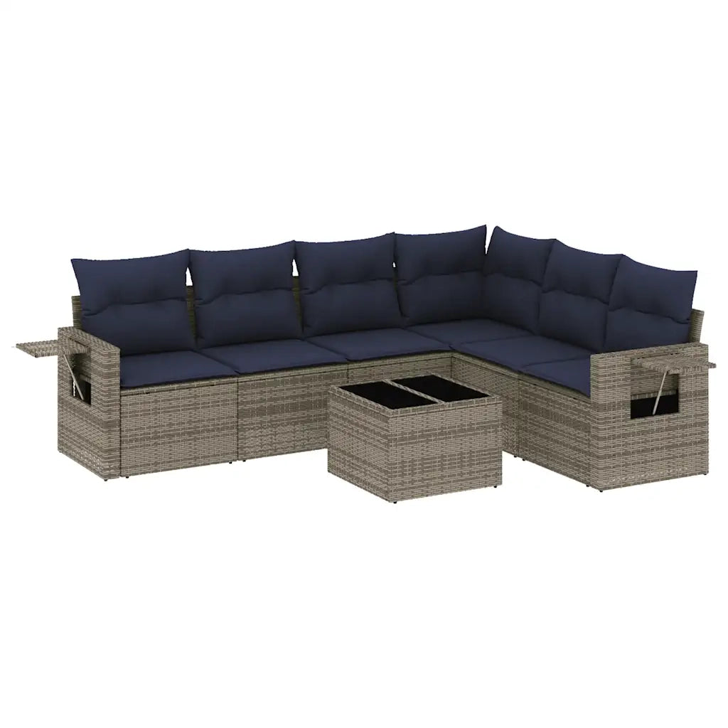Set Divani da Giardino 7 pz con Cuscini Grigio in Polyrattan 3220220