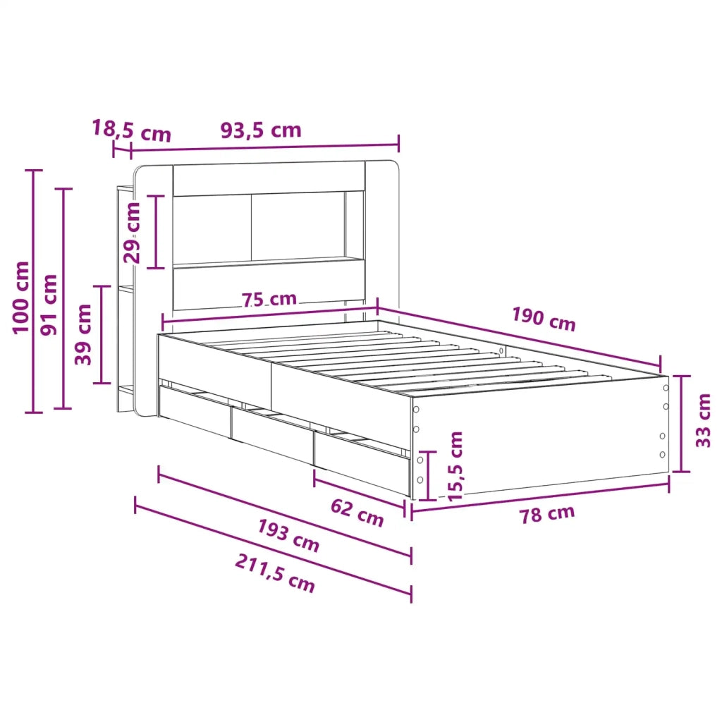 Telaio del letto con storage Rovere Fumo 75 x 190 cm 3433994