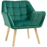 Poltroncina Stile Nordico in Legno ed Effetto Velluto Verde per Soggiorno o Ufficio, 67x61.5x71cm