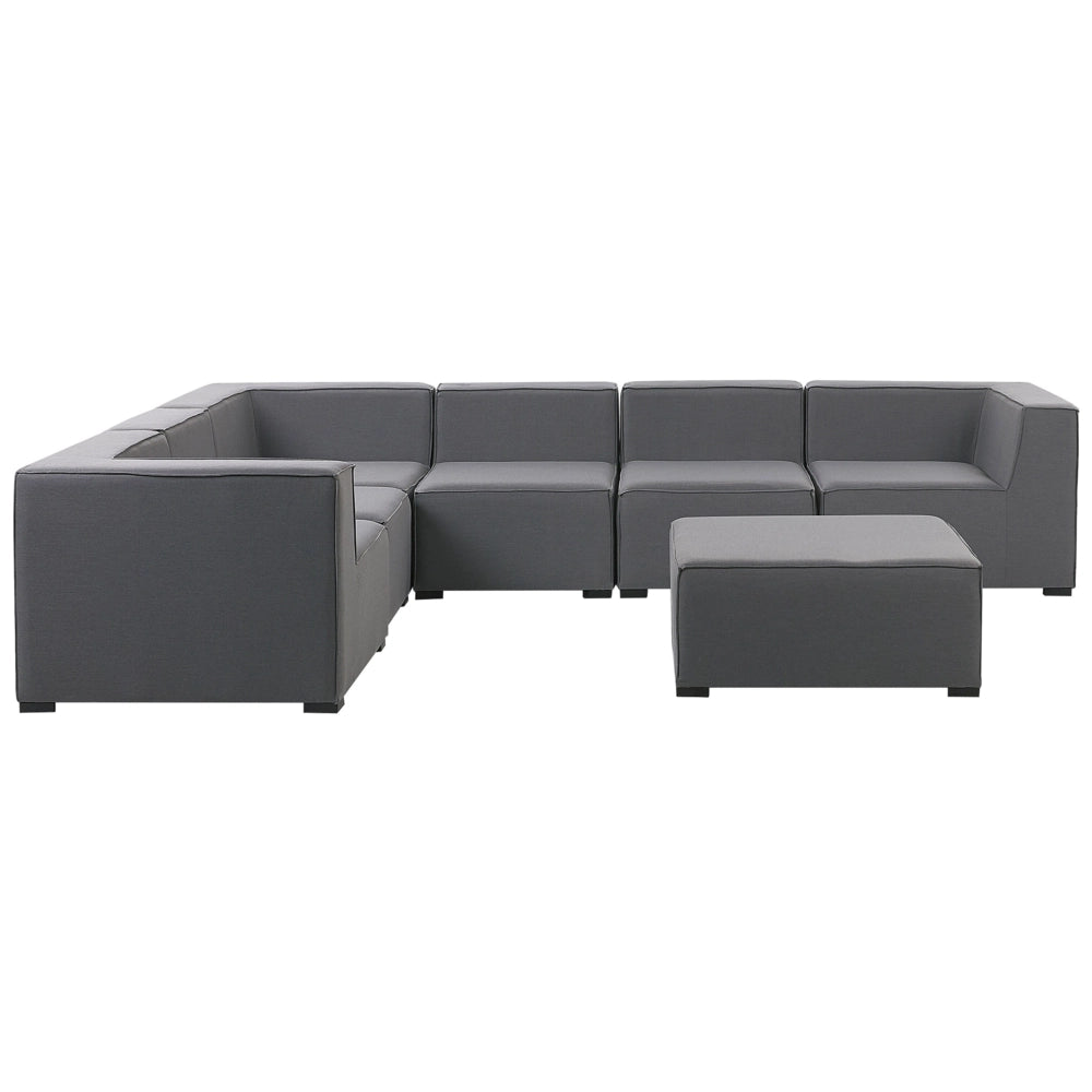Set divano ad angolo per interni ed esterni con rivestimento in tessuto grigio a 7 posti con divano da giardino ottomana destro