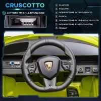 Lamborghini Macchina Elettrica per Bambini 12V con Fari e Musica, Telecomando e Velocità 3-5km/h, Età 3-5 Anni, 108x62x40cm, Verde