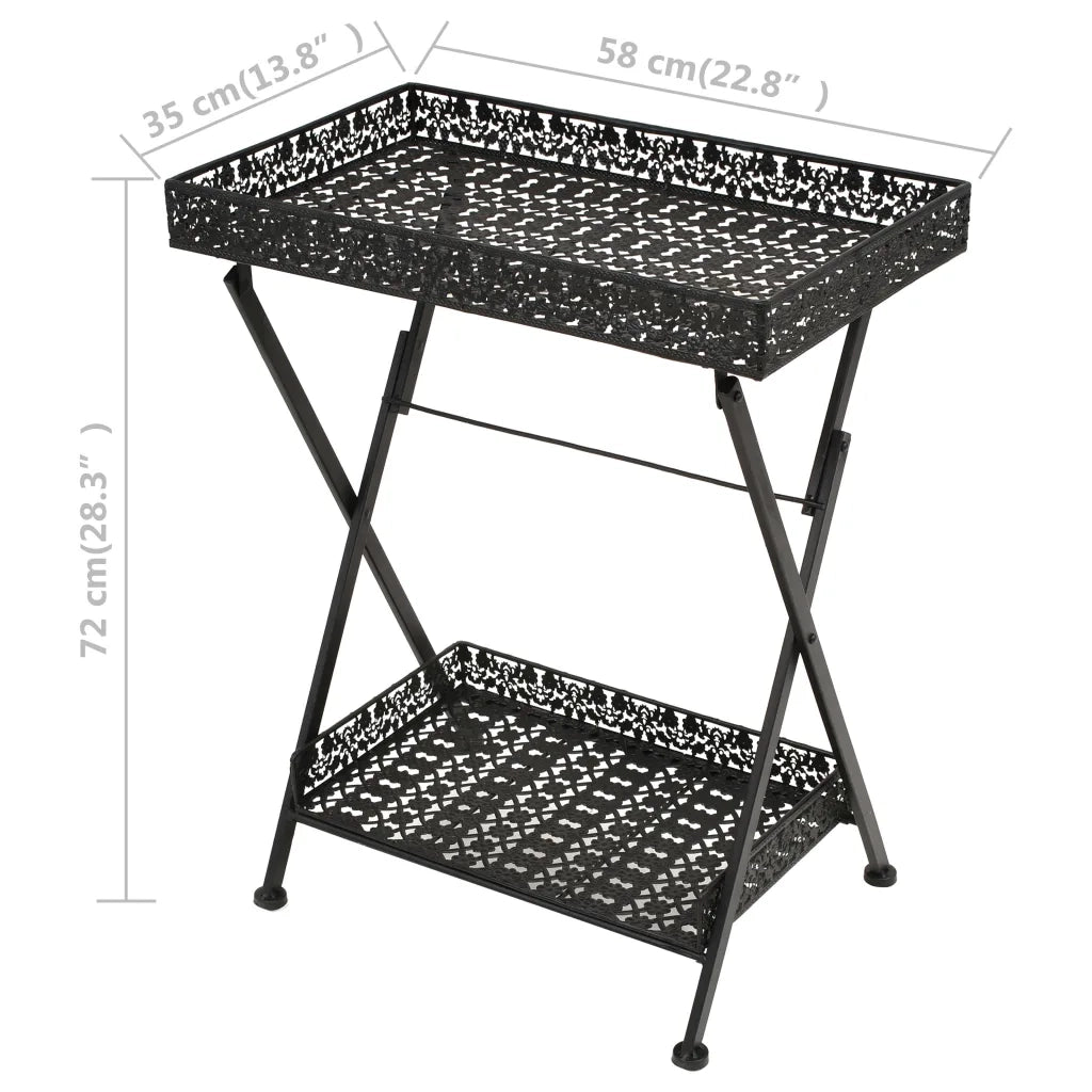 Tavolo da TÃ¨ Pieghevole Vintage Metallo 58x35x72 cm Nero