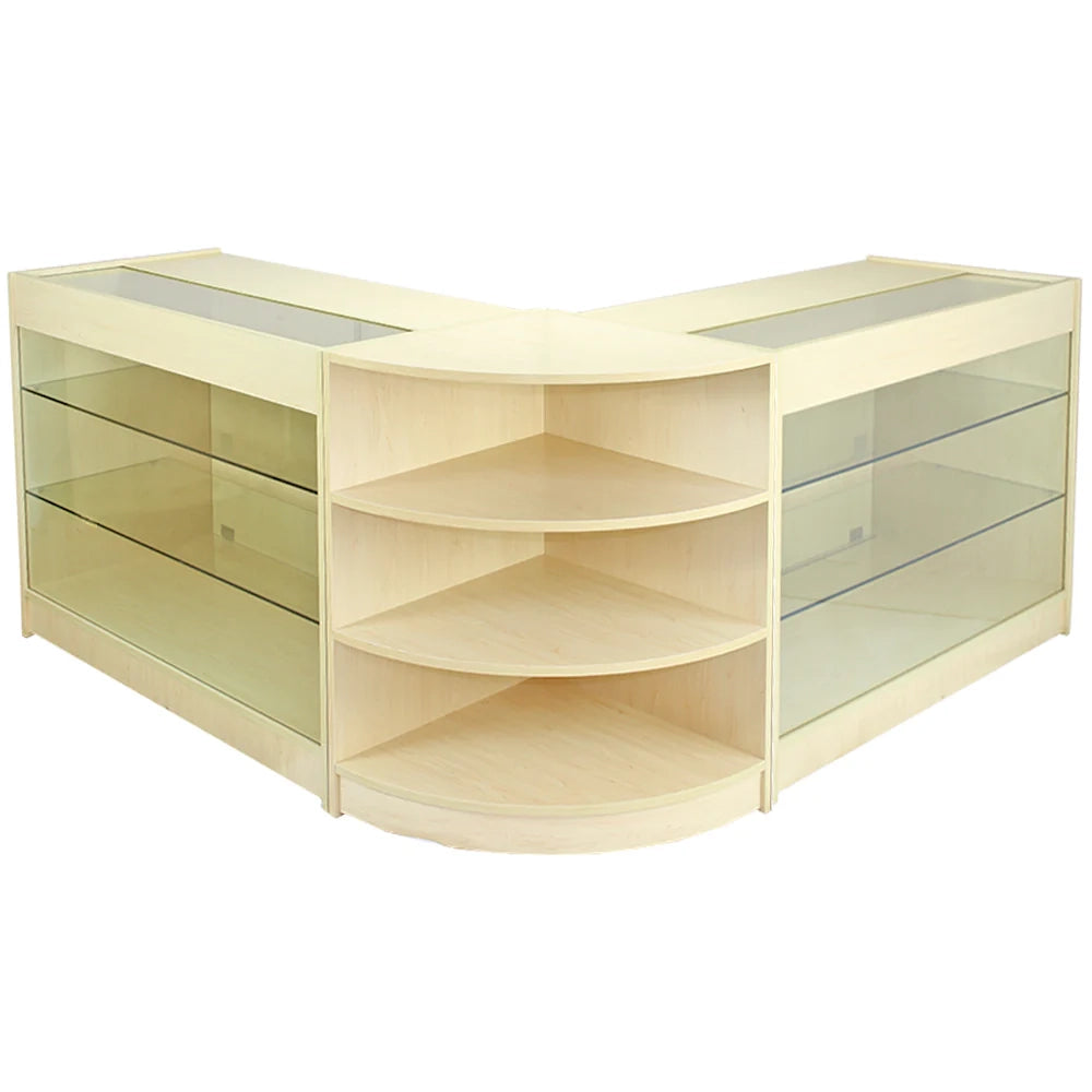 Set Pulsar con 3 Banconi da Negozio e Reception con Finitura in Acero Laminato