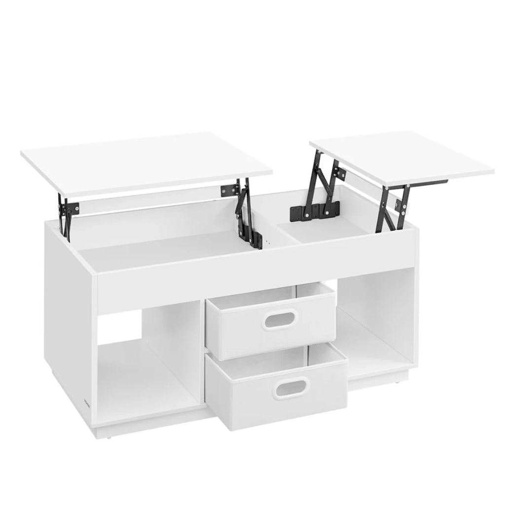 Tavolino da caffè con piano sollevabile 2 cassetti e scomparti nascosti scomparti aperti per soggiorno ufficio bianco 12_0007488