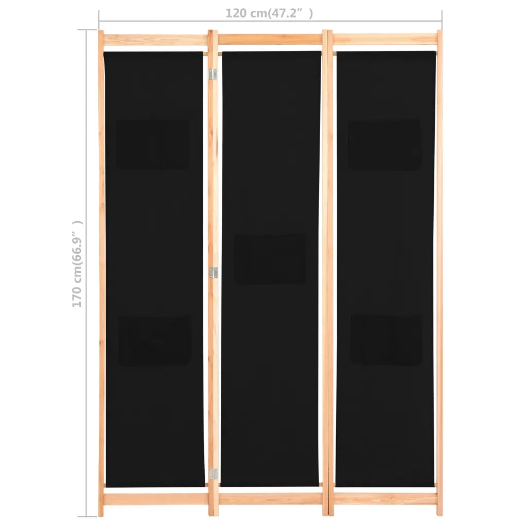 Divisorio a 3 Pannelli Nero 120x170x4 cm in Tessuto cod mxl 77234