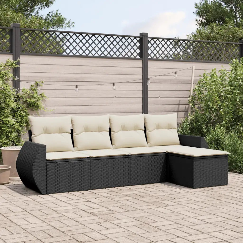Set Divani da Giardino 5 pz | Set Salotto da Giardino con Cuscini in Polyrattan Nero