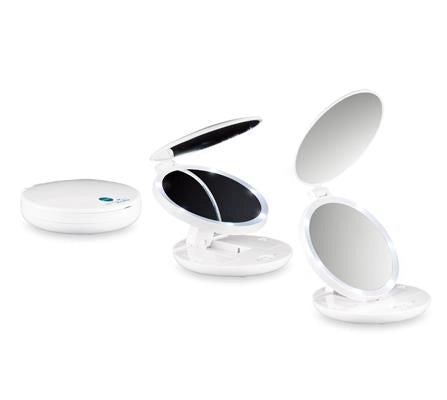 Macom Doppio specchio da borsetta luce led 7x e naturale per trucco Bianco