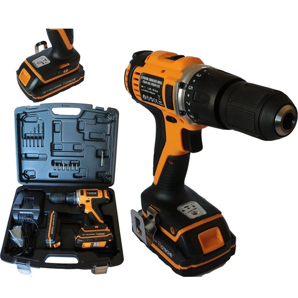 Trade Shop - Trapano Avvitatore Percussione 2 Batterie Litio 18v 1.5a + Valigia + Accessori -