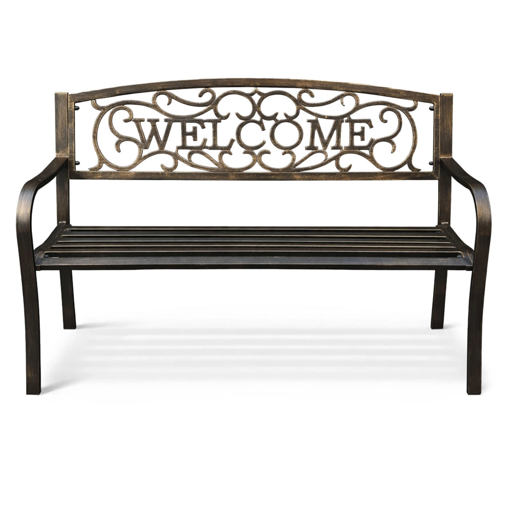 Panchina da giardino bruna IRYS con gambe in acciaio e schienale in ghisa larghezza 127 cm