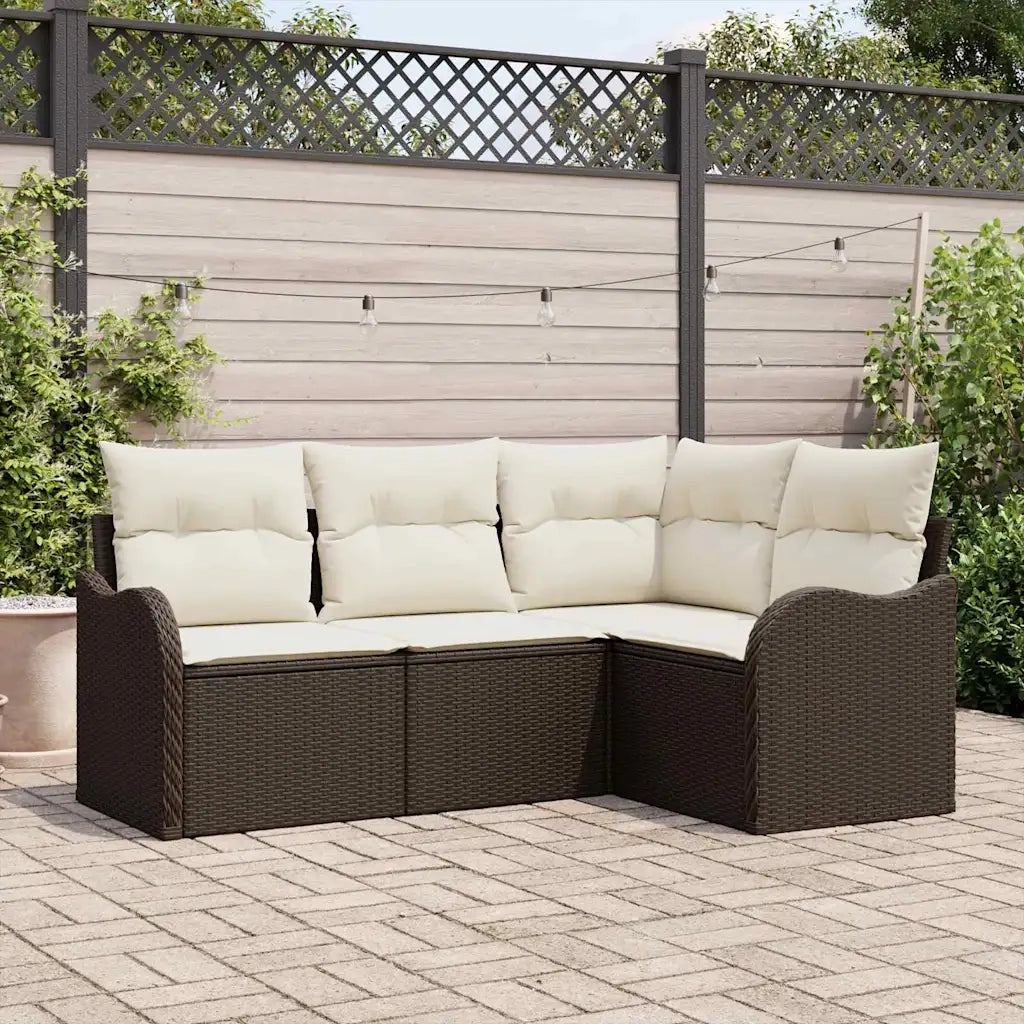 Set Divano da Giardino 4 pz | Set Salotto da Giardino Marrone polyrattan