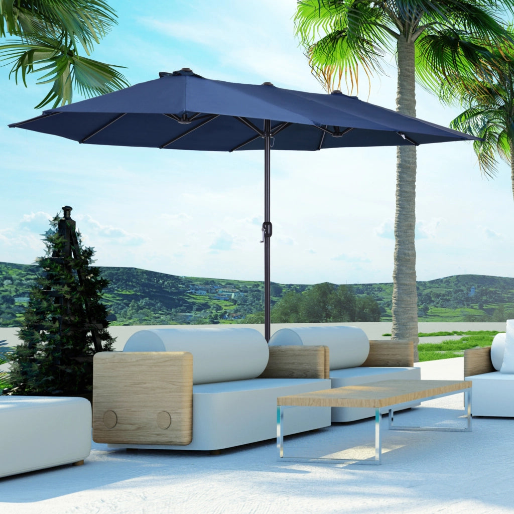 Parasol Garden Parasol Market Parasol Doppio Parasol da patio con manovella a mano Ovale blu 460 x 270 x 240 cm