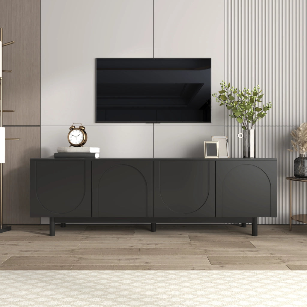 Mobile TV nero 175 x 38 x 56 cm con 4 ante e ripiani regolabili