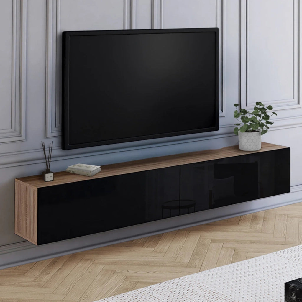 IDMarket - Mobile TV a parete 180 cm ELIO a 2 ante in legno e nero
