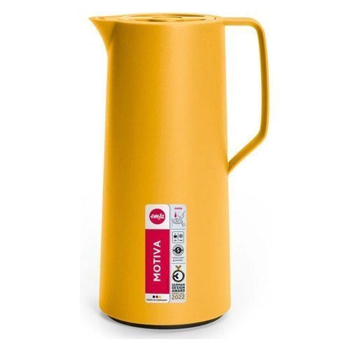 Emsa N41708 Motiva Caraffa Termica 1 L Quick-Press ampolla in vetro 12H caldo 24H freddo colore Giallo