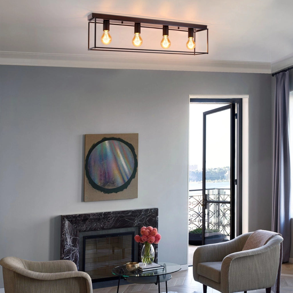 ZMH Lampada da soffitto industriale retrò nera 4 teste E27 con lampadine per camera letto soggiorno cucina corridoio