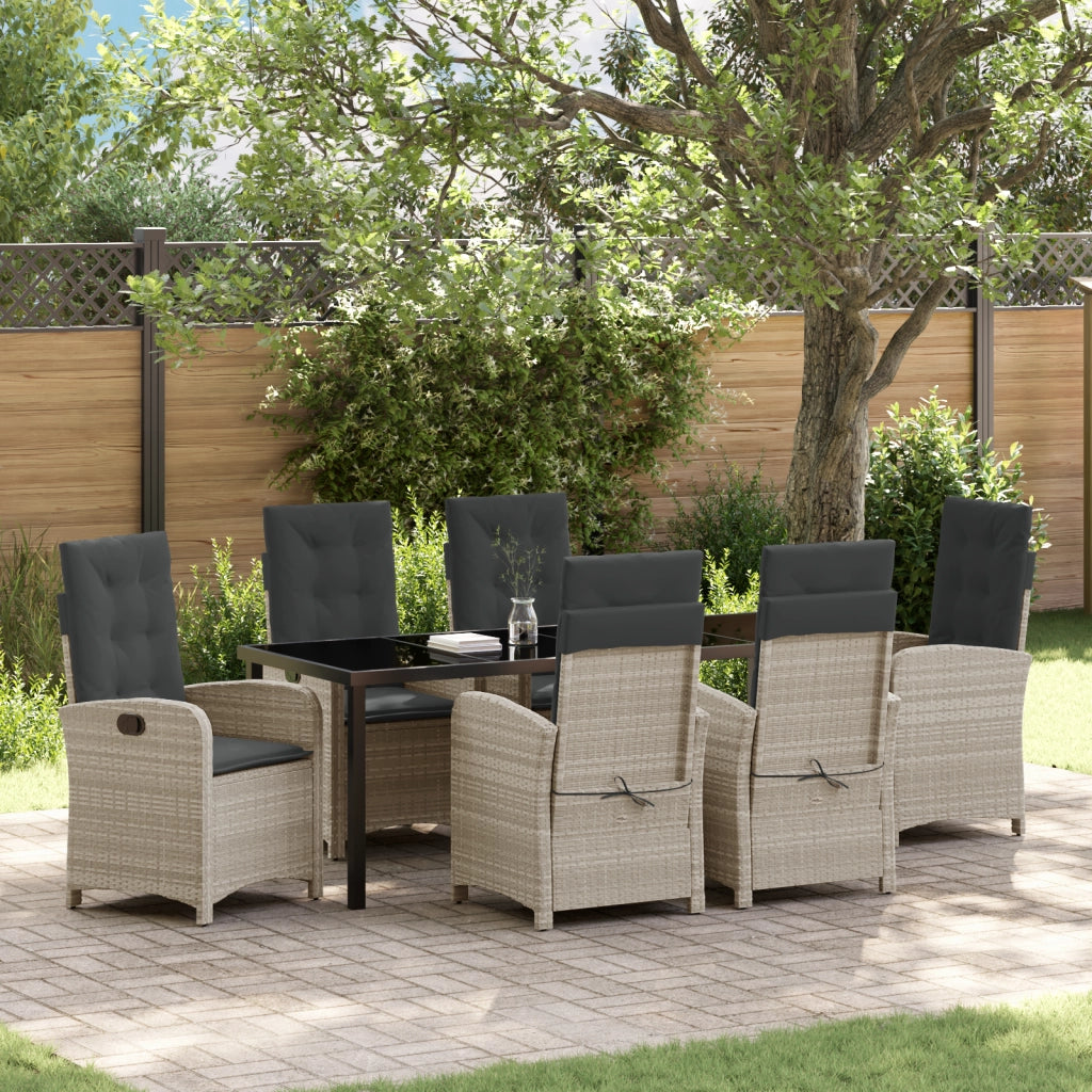 Set da Pranzo da Giardino 7 Pezzi con Cuscini Grigio Chiaro Rattan Polietilene