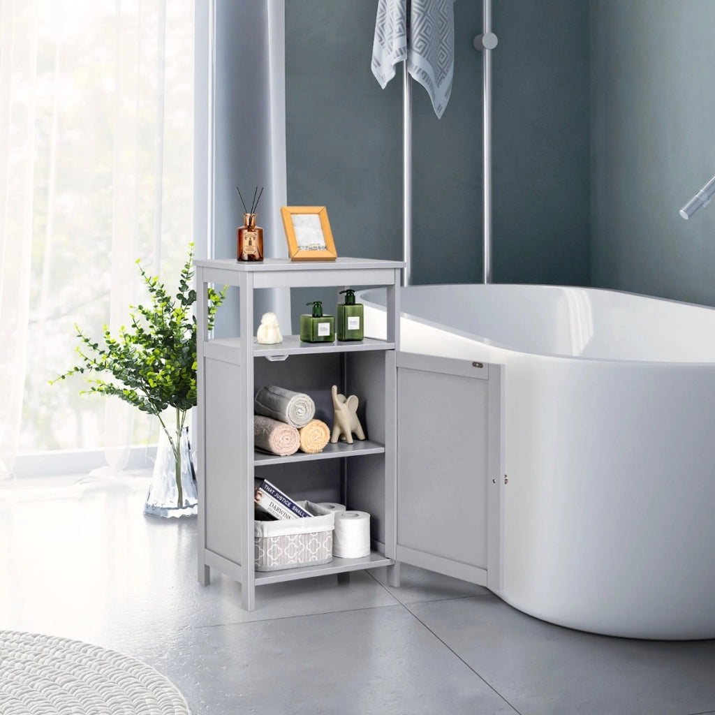 Armadietto del bagno con anta singola e mensola regolabile, Armadio multifunzionale moderno di legno Grigio-Armadietti da bagno