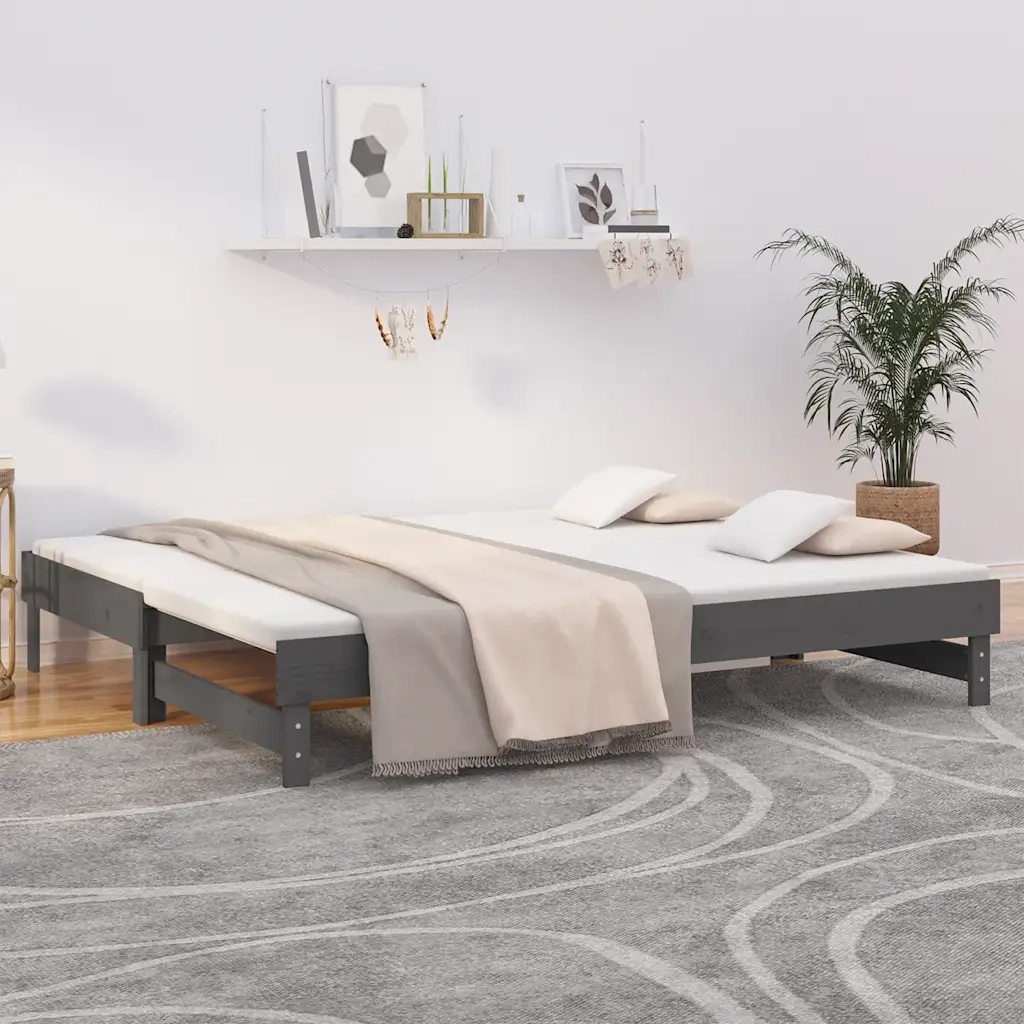 Dormeuse Estraibile Grigia 2x(80x200) cm Legno Massello di Pino 823386