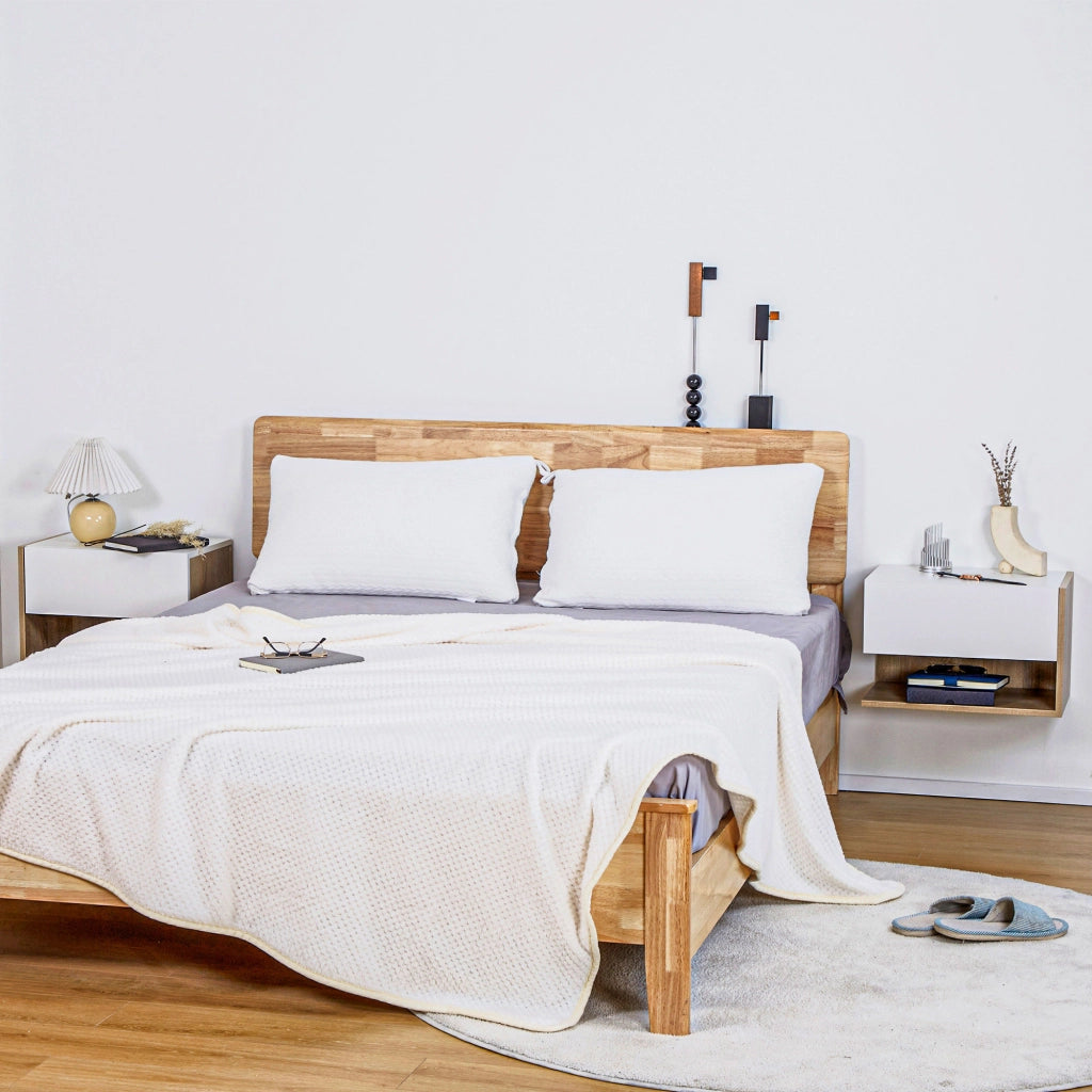 Tavolini da notte ¨C zephmum ¨C 2 pezzi, effetto rovere bianco, con cassetto e ripiano