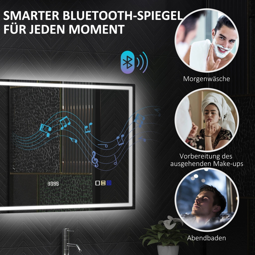 Specchio da Bagno LED con Antiappannamento, Orologio, 3 Colori Regolabili ¨C zephmum ¨C 600x800 mm, Argento