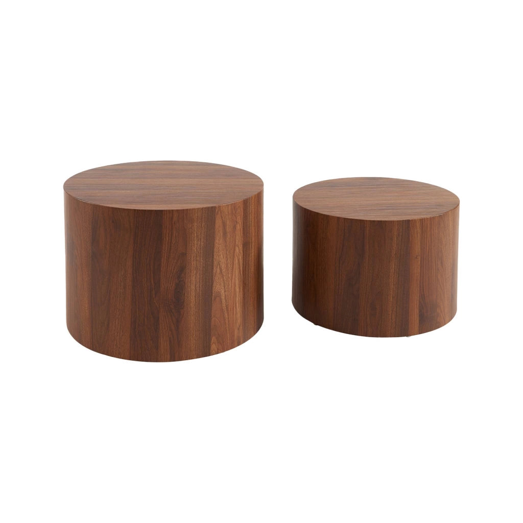 Set di 2 tavolini rotondi impilabili effetto quercia, noce