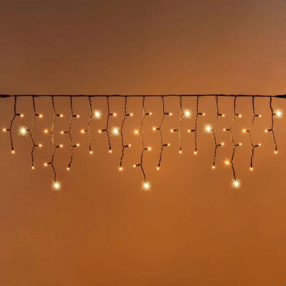 TENDA LUMINOSA LED STALATTITI IP67 92 MAXI LED PROLUNGABILI LUCI CALDE FISSE E CALDE INTERMITTENTI DECORAZIONI NATALIZIE BALCONI FACCIATE