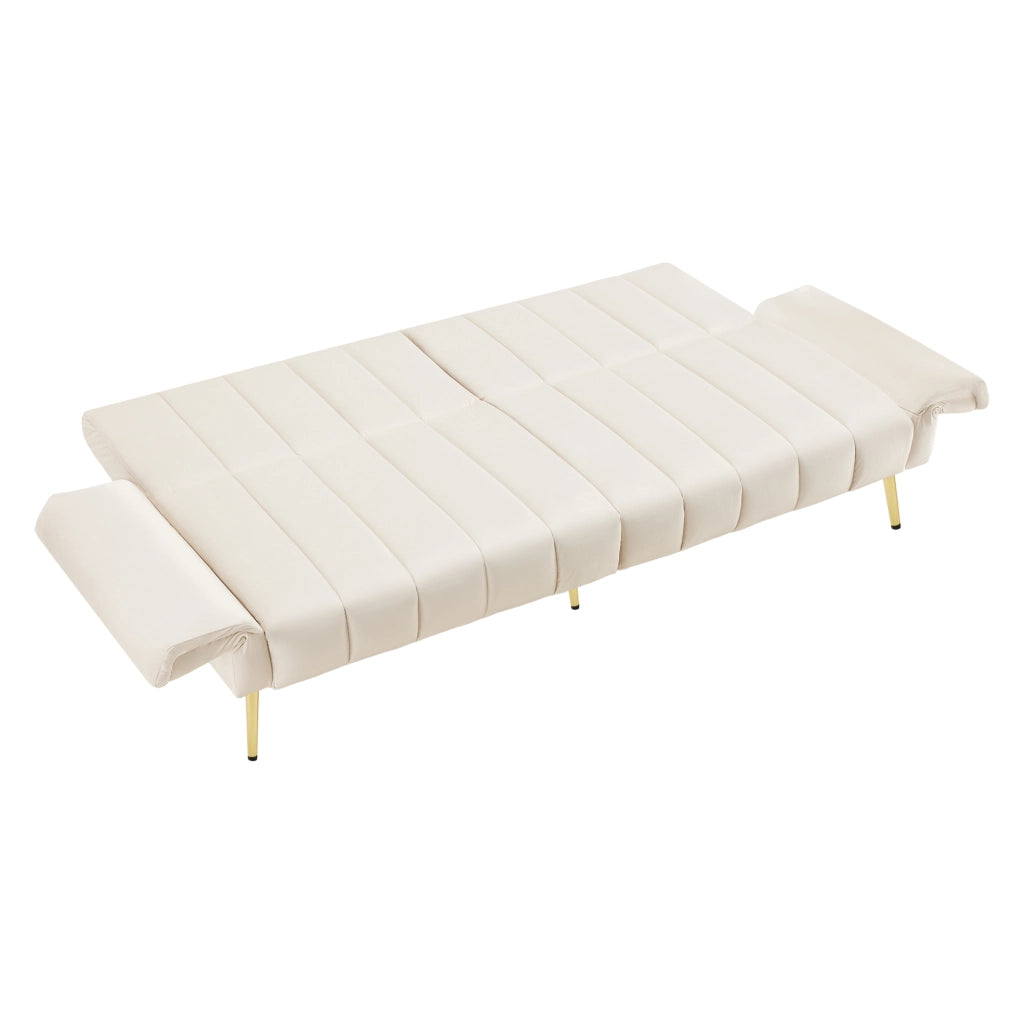 Divano letto convertibile con schienale e braccioli regolabili, gambe in metallo in velluto beige 183 × 76 × 75 cm