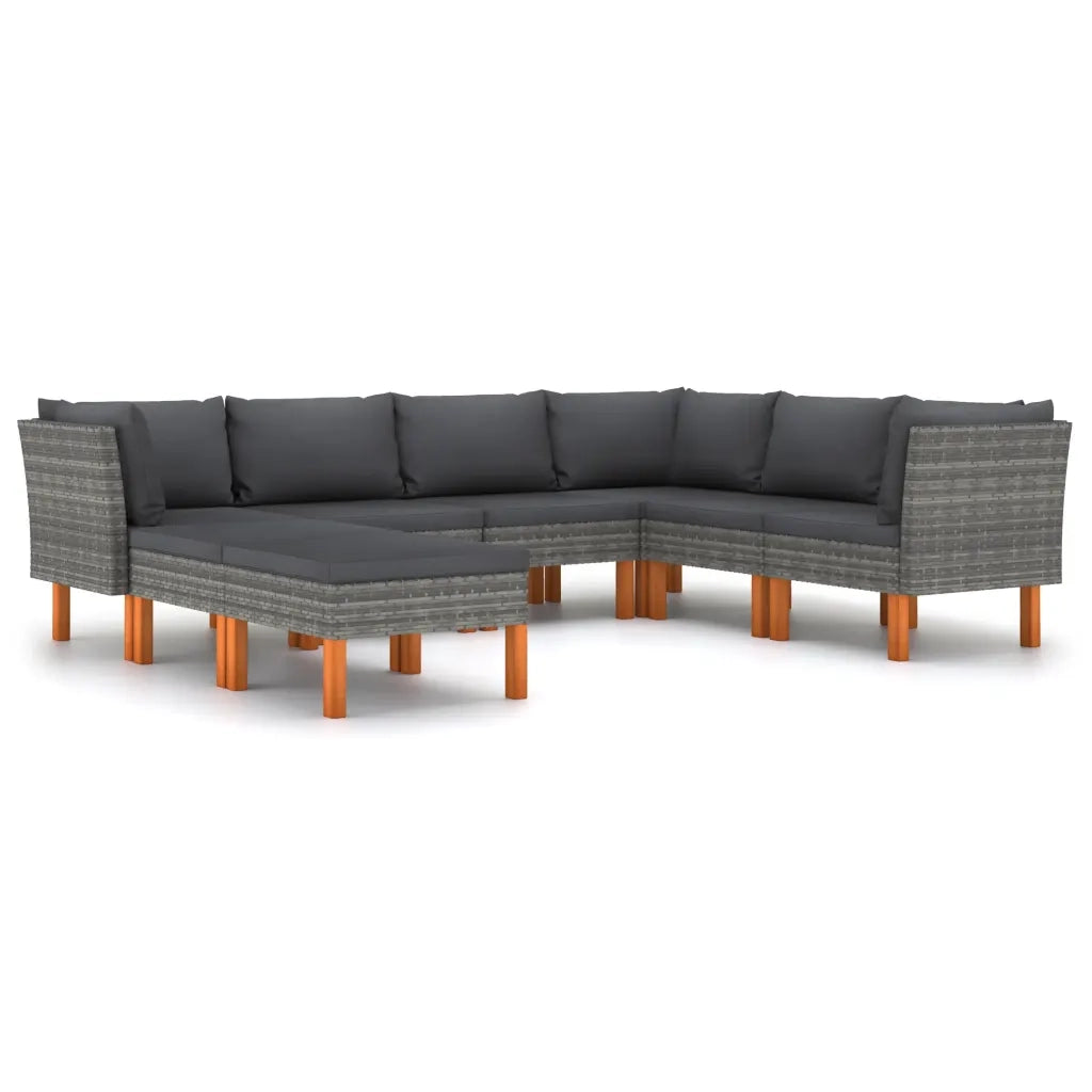 Set Divani da Giardino 8 pz con Cuscini in Polyrattan Grigio 3059719