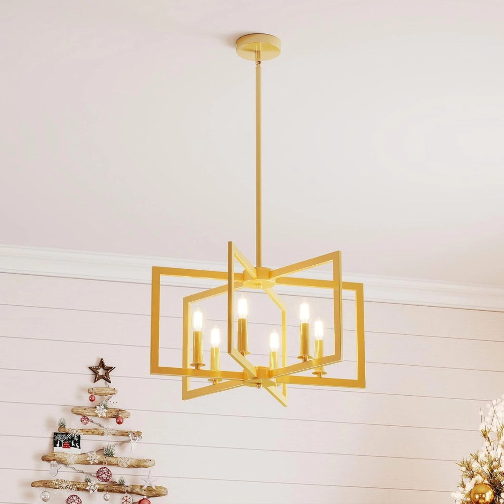 Lampadario a Sospensione a 6 Luci, Lampada a Sospensione Geometrica Moderna in Metallo Industriale con Altezza Regolabile, Lampada da Soffitto per Cucina, Salotto e Camera da Letto (Bronzo)