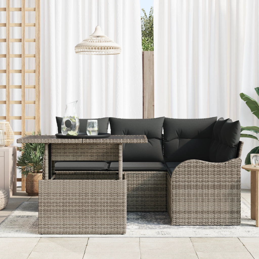 Set Divano Giardino 5 pezzi con Cuscini Grigio Polirattan